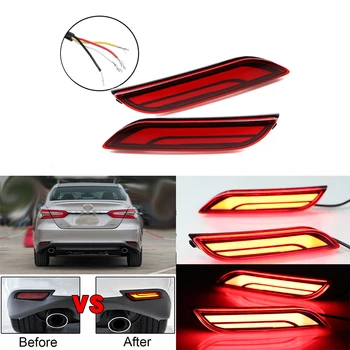 

ECAHAYAKU 1 Pair LED Rear Bumper Reflector Light Brake DRL Turn Signal Light 3 Functions Tail Lamp For Toyota Camry 2018 2019