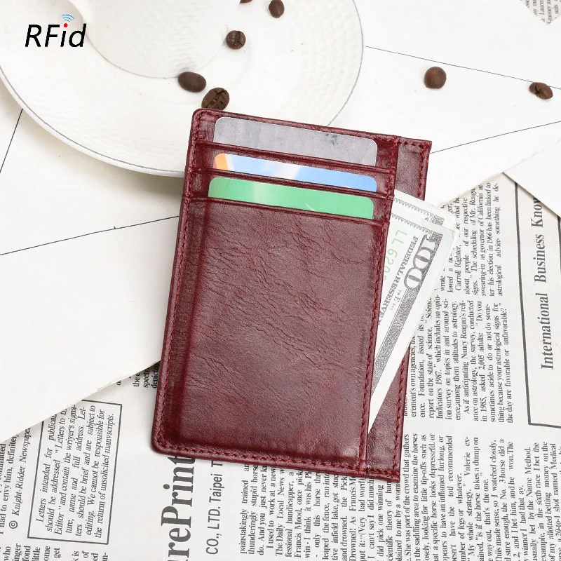 RFID коровья кожа милая Мода карамельный цвет Визитница мужская восковая масло винтажная плоская широкая плюс размер id Чехол-портмоне для карточек
