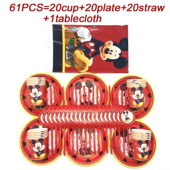 

Happy Birthday Party Decorations Supplies Kids Mickey Mouse Party Tablecloth Plate Straws Cup Red Mickey Mouse Theme Party Set