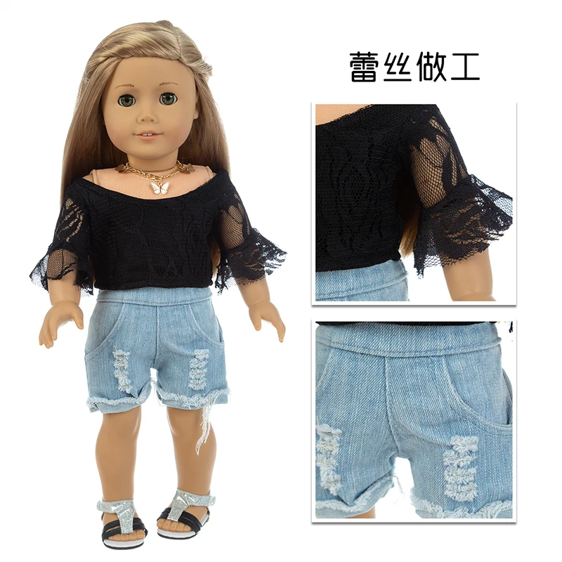 

2020 New Baby New Born Fit 18 inch Doll Clothes Accessories White Black Suspender Jeans j For Baby Birthday Gift