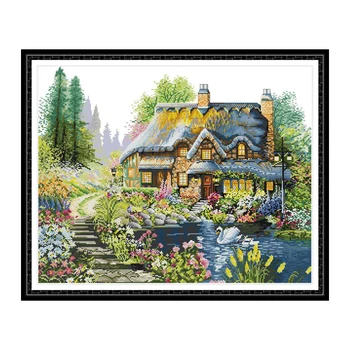 

75 x 61cm 11CT 3 Strands Printing Cross Stitch Kit DIY Decorative Cross-stitch Embroidery Kit (without Frame) - Forest House