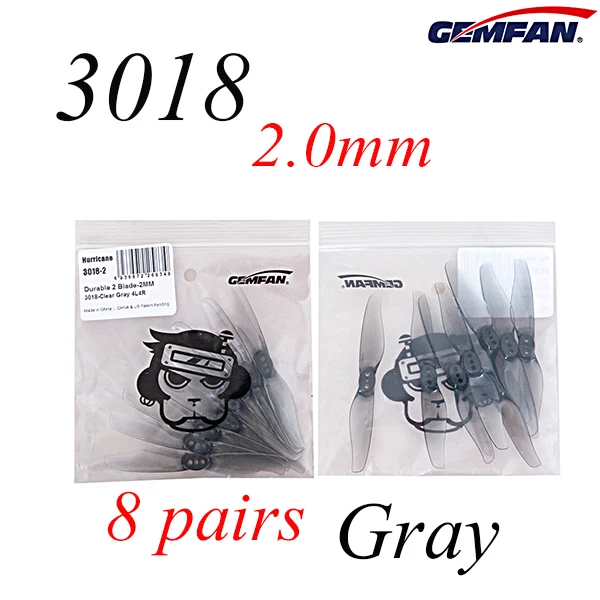 Gemfan ураган 3018 3x1,8 3 дюймов 2 лопастями 1,5 мм/2,0 мм отверстие Т-образная оправа телескопического для дрона с дистанционным управлением с видом от первого лица зубочистка рамка - Цвет: 8pair 2.0mm Grey