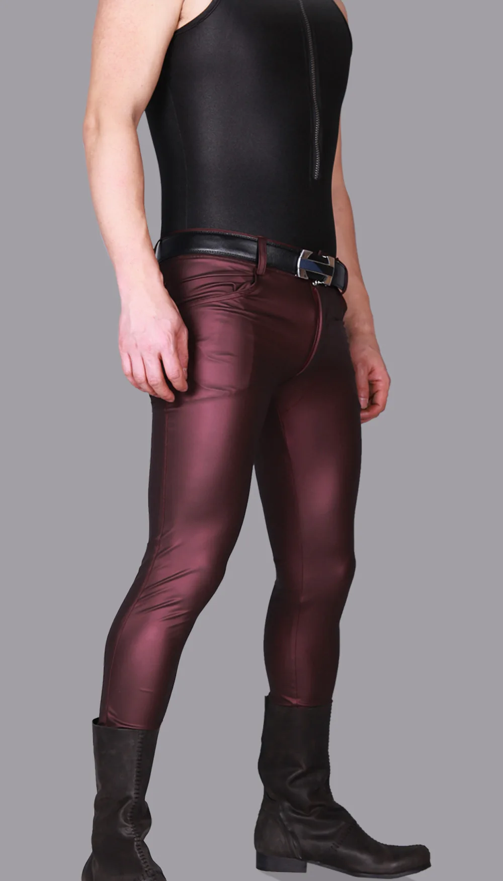 Sexy Shiny Faux Leather Pencil Pants Punk Stage Wear Elastic Tight Trousers Erotic Lingerie Gay Wear Sexy Men Pencil Pants Plus