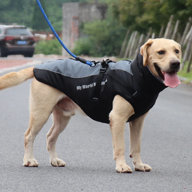 Winter Coat Waterproof Windproof Dog Jacket with Harness &amp Furry Collar Warm Clothes Outdoor Vest Reflective Strips | Дом и сад