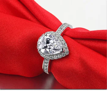 

Silver Ring Luxury Quality 3Carat Pear Cut Best Quality NSCD Synthetic Gem Engagement Ring Set For Women,Wedding Set, Bridal Set