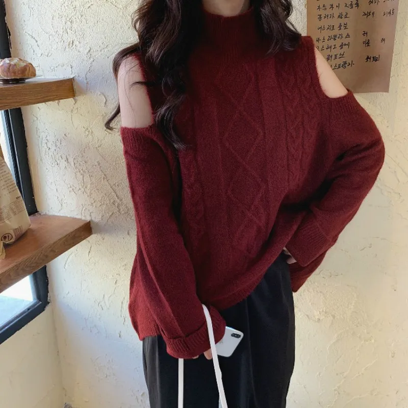 Long sleeve Pullover Sweater with loose shoulder