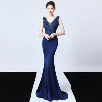 

luxurious embroidery Party sexy Evening Dresses V Neck Nail bead Prom evening Gown elegant Slim fit long evening Dress
