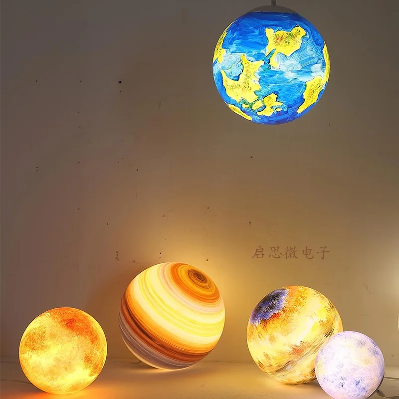 Planet Pendant Lights Sun Earth Moon Novelty Creative Atmosphere Light  Hanging Lamp Bedroom Home Decoration Hallway Luminaire 4