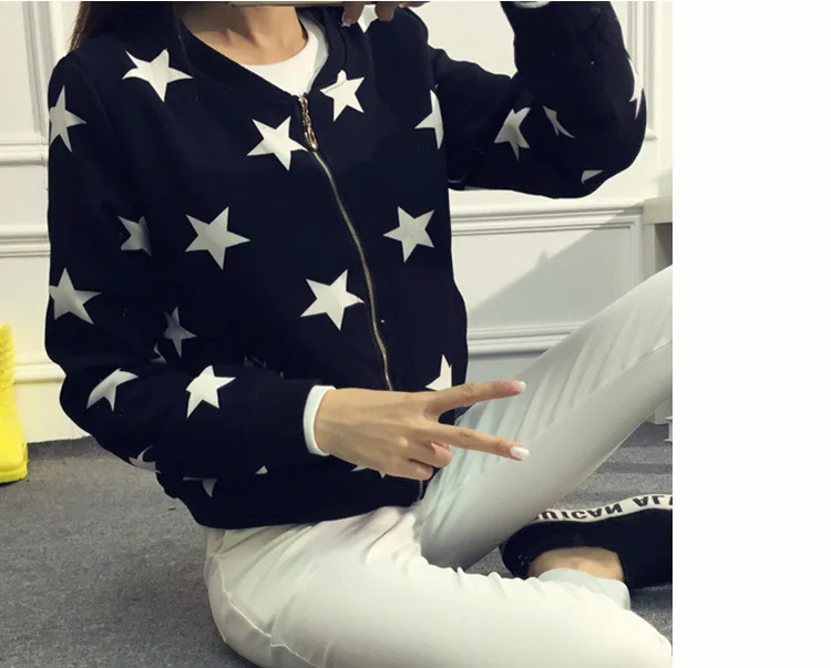 Осень Звезда Slim Fit бейсбольная форма обрезанная куртка студентов маленькое пальто женщин