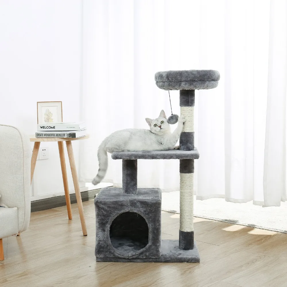 Fast Delivery Luxury Pet Cat Tree House Condos Cat Tree Tower with Ladder Sisal Scratching Posts for Cats Kitten Furniture House