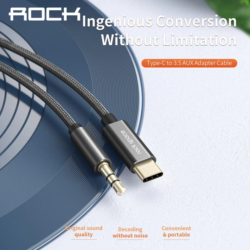Rock USB Type C To 3.5mm Aux Audio Cable Adapter Headphone Speaker Line for Xiaomi Samsung Huawei |