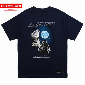 

Moon Wolf Printed T Shirt Men 2020 Streetwear Half Sleeve Fashion Casual Harajuku Short Sleeve Hip Hop Cotton Tops