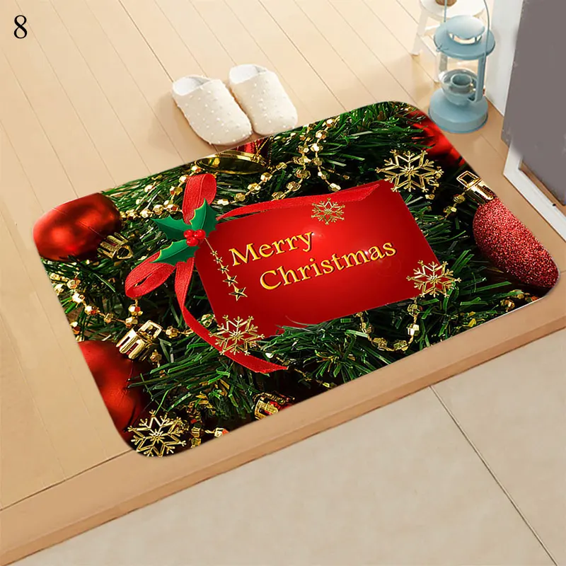 Merry Christmas Decoration Doormat Santa Claus Printing Flannel Floor Mat Non-slip Mat Christmas Home Decoration Door Mat
