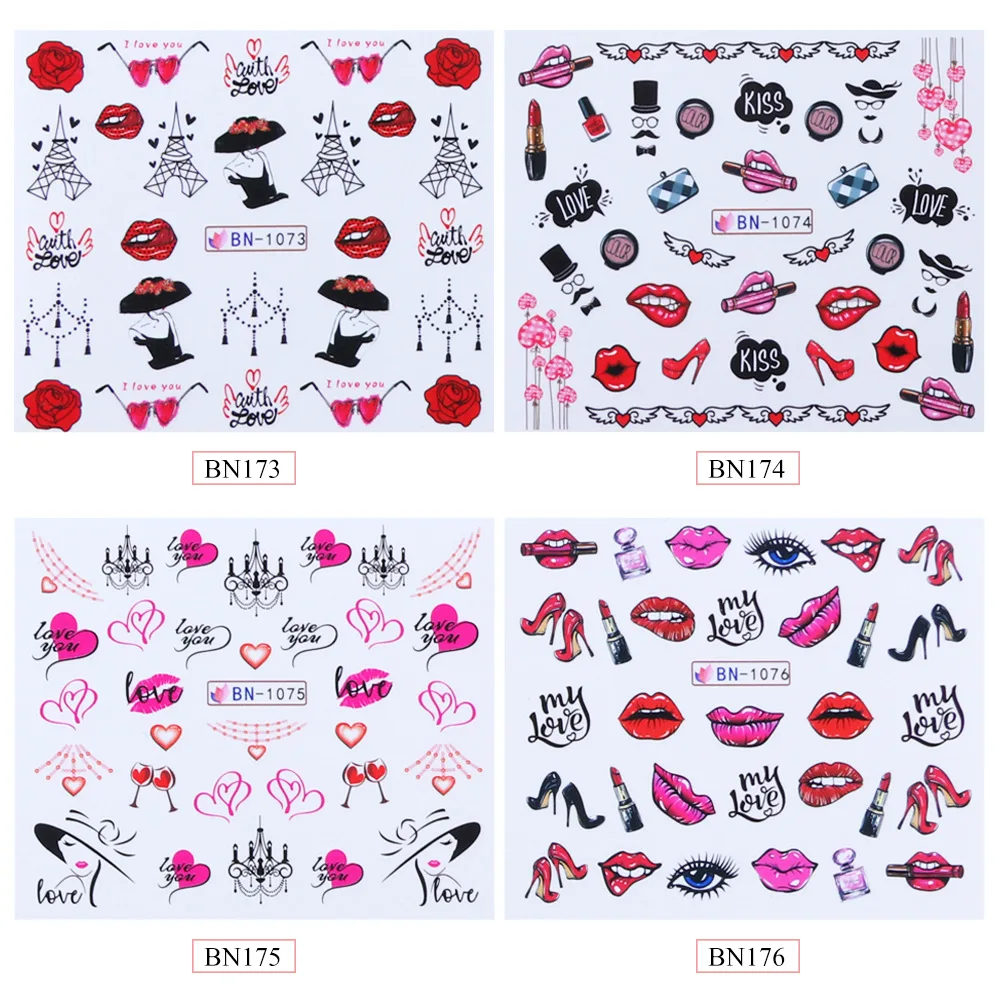 12pcs Valentines Stickers For Nails Love Heart Russian Letters Water Transfer Decals Sliders Manicure Decorations