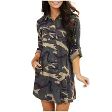  Womens Camouflage Print V Neck Long Sleeve Comfy Pockets Casual Dress Loose Winter Warm Femme Dresses vestido de mulher 