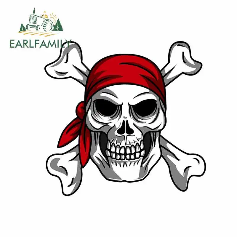 

EARLFAMILY 13cm x 12.5cm for Jolly Roger Skull Funny Car Stickers Vinyl Waterproof RV VAN Car Accessories JDM Anime Comic Sign