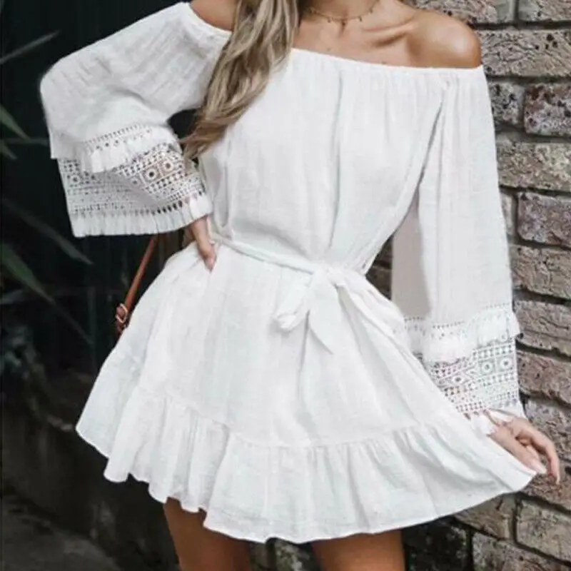 

Summer Women Elegant Holiday Mini Dress Ladies Evening Pool Party Beach Dress Sundress