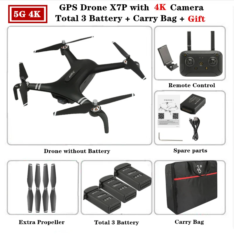 Радиоуправляемый Дрон JJRC X7P gps Дроны с 5G WiFi 4k HD камерой gps бесщеточный Квадрокоптер Fly 25 Mins время Вертолет игрушка VS X9 - Цвет: Black-4K-3 Batteries