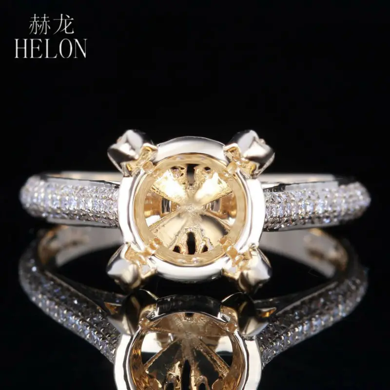 

HELON 8-9mm Round Solid 10K Yellow Gold 0.4ct Natural Diamonds Semi Mount Engagement Wedding Fine Jewelry Ring Women Best Gift