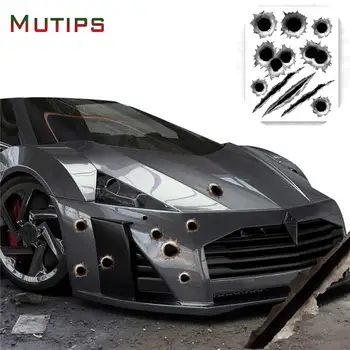 

Mutips car sticker 3D bullet hole decal body styling universal car-covers scratch realistic stickers accessories decoration auto