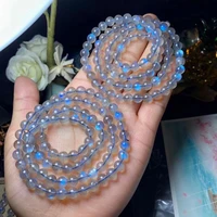 Labradorite naturelle lumière bleue 3 tours Bracelet 6mm femmes hommes clair perles rondes collier pierre de lune grise pierre AAAAA 5