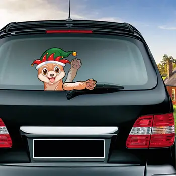 

Rear Wiper Decal Sticker Windshield Wiper Decal Tags Christmas Rear Wiper Stickers Cute Dog Waving Car Santa Sticker