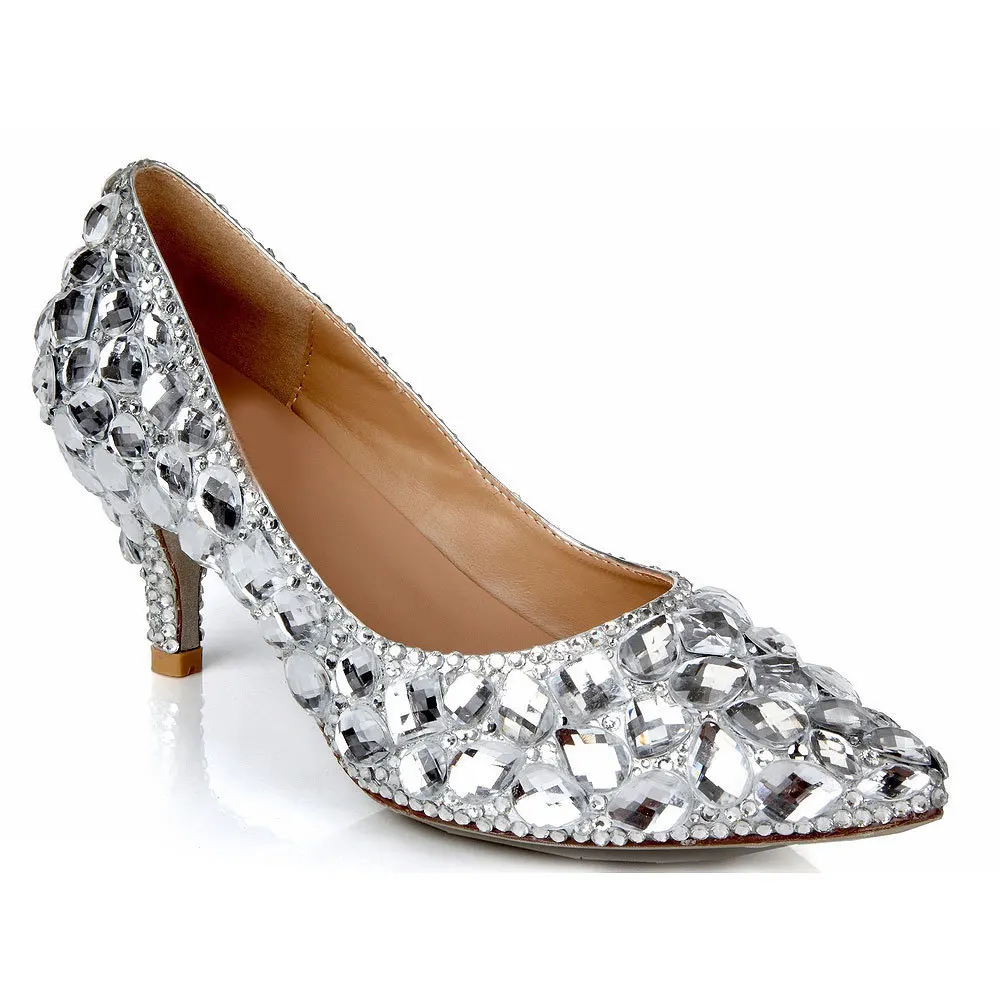 

Autumn Silver Glass Drill Tip Head Shallow Mouth Bridesmaid Sexy Fine With Elegant Banquet Shoes Genuine Leather