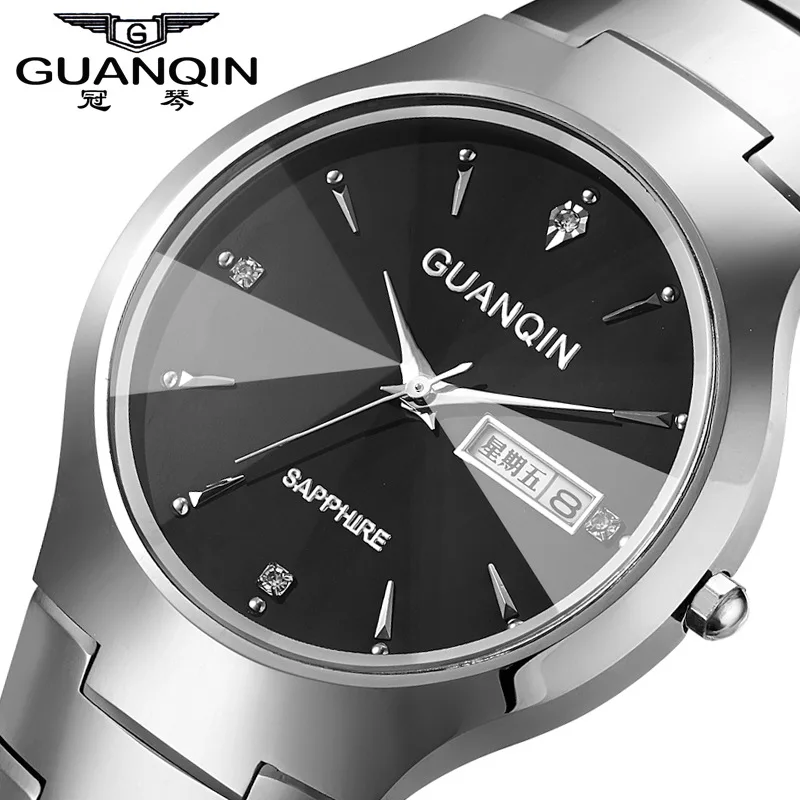 

Switzerland Import New Style Quartz Watch Guanqin Top Grade Double Calendar Waterproof MEN'S Watch Business Tungsten Steel Men's