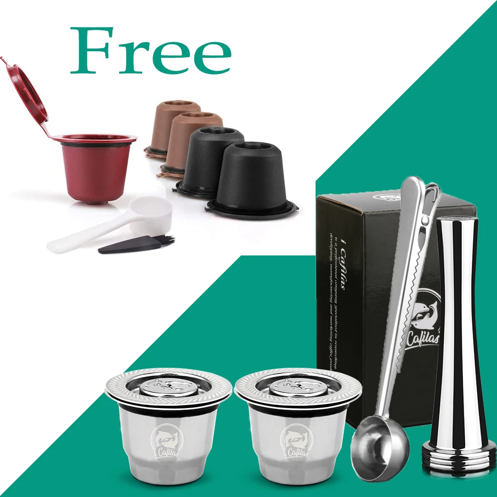 Capsula Nespresso Refillable Capsule Stainless Steel Reusable Coffee Filter for Nespresso Cafeteira Dripper Filters Tamper Spoon - Цвет: As Picture