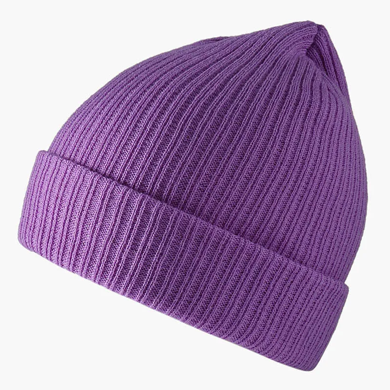 Light purple Зимние шапки, женские одноцветные теплые вязаные шапки, женская и мужская шапка, модная, унисекс, для девочек, осенняя, повседневная, мягкая, skullies, громоздкая шапка - Цвет: Light purple