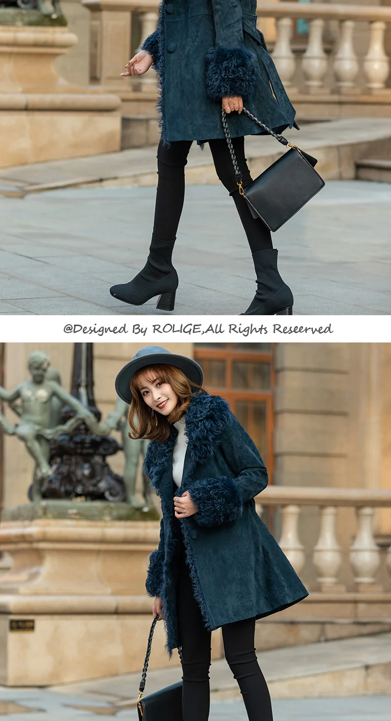 Suede Outside Natural Fur Collar Women's Winter Jackets With Belt Vintage Style Jackets Women Fashion Dropshipping Jacket