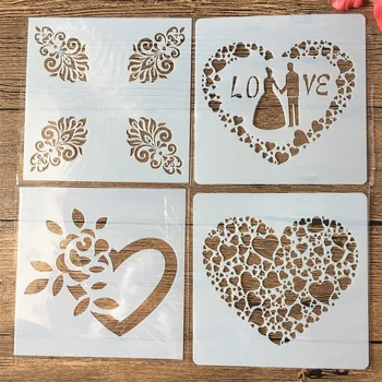 

4Pcs/Set 13cm Heart Wedding Couple DIY Layering Stencils Painting Scrapbook Coloring Embossing Album Decorative Template