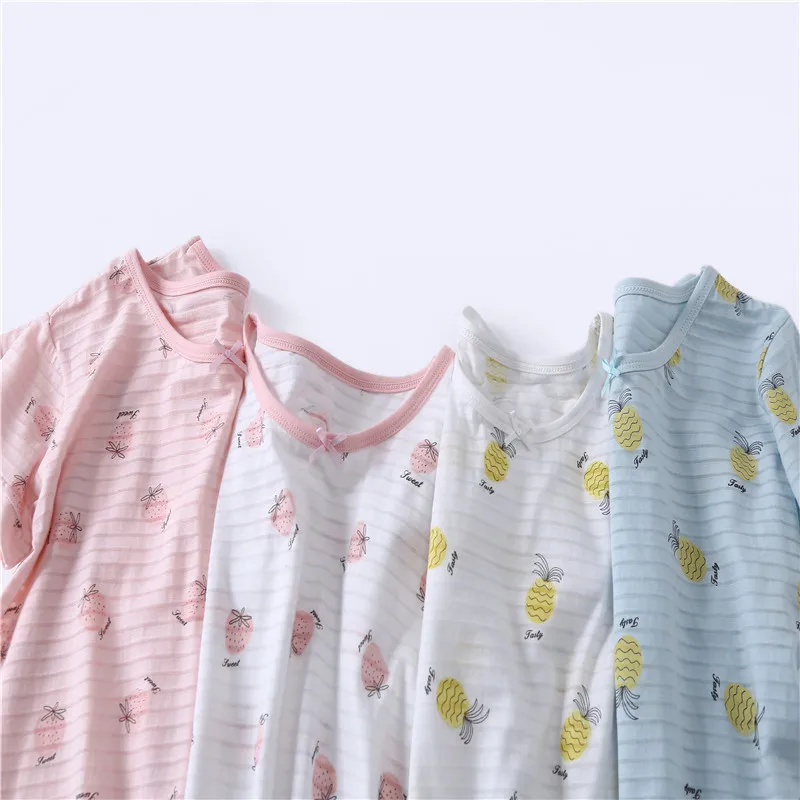 Детская одежда; новый стиль; лето 2019 г.; ночная рубашка для девочек с бамбуковым соединением; домашняя Ночная рубашка в полоску; хлопковый