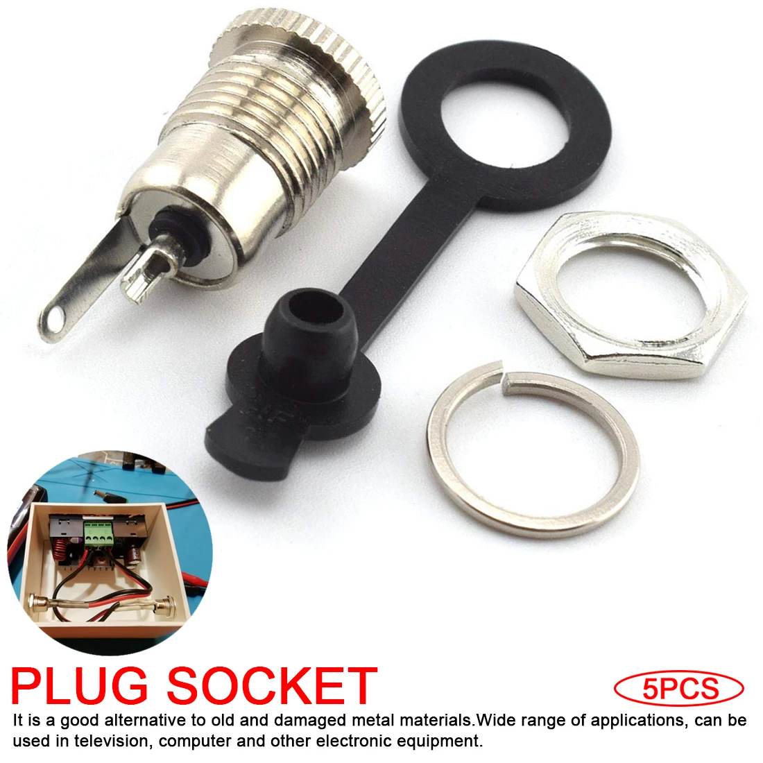 

5pce/LOT DC099 5.5 mm x 2.1mm DC Power Jack Socket Female Panel Mount Connector Metal DC-099 Open Hole 11MM 5.5*2.1 5.5*2.5