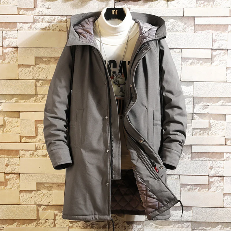 

Spring jacket men hooded 2020 New slim long Parker coat winter warm Solid color Windproof waterproof big size Black jacket 5XL