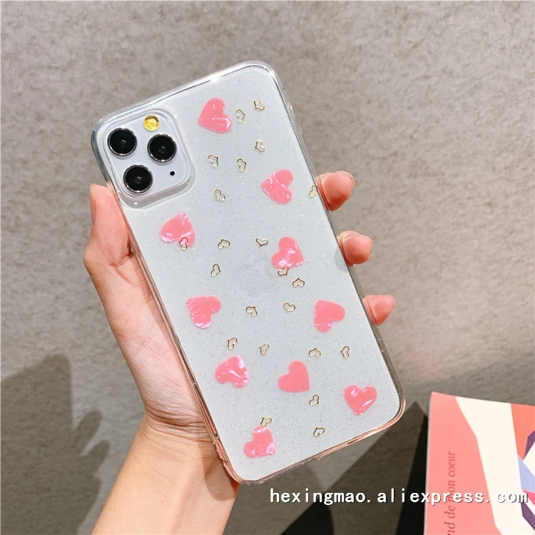 Чехол для телефона с изображением раковины и сердца для iphone 11promax XS Max X XR 8 7 6 Plus, Модный мягкий чехол с милым рисунком - Цвет: Небесно-голубой