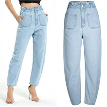 Уличная одежда, Женские джинсы-шаровары с высокой талией размера плюс 4XL, однотонные джинсовые брюки, Зимняя распродажа, Новое поступление, Прямая поставка