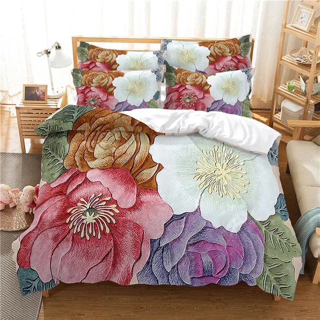 3D Plant Bedding Sets Quilt Covers Nordic Flower Duvet Cover Bedclothes King Queen Full Home Textile Bed Linens Pillow Shams