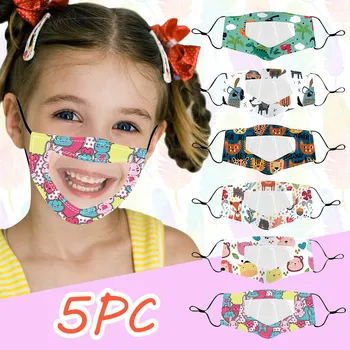 

5PC Cotton Mask Dustproof Children Outdoor Mask With Clear Window Visible Expression Cute Animal Child Mask Masques Lavables