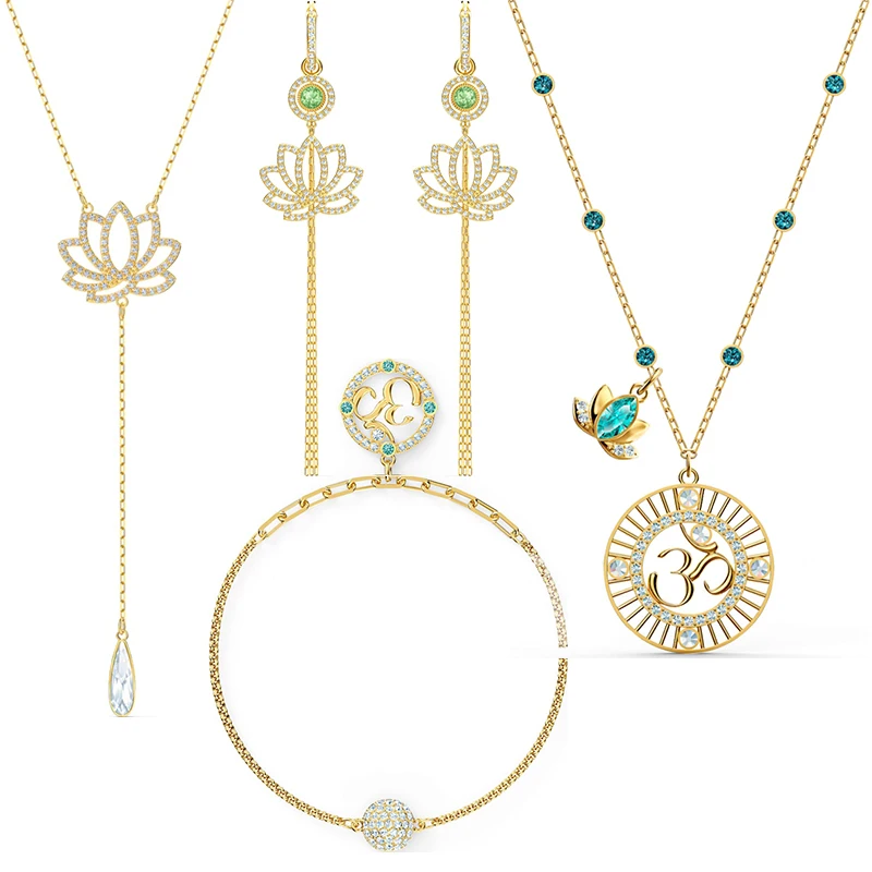 

SWA 2020 New Om Symbol SYMBOLIC LOTUS Green Crystal, Full Bloom Lotus Necklace Represents Calmness Is The Best Gift For Women