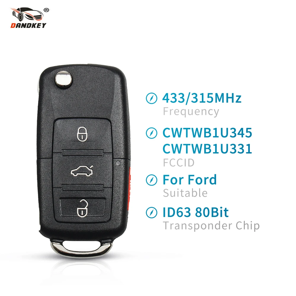 Dandkey измененный дистанционный ключ для Ford F250 F350 Escape CWTWB1U331 CWTWB1U345 Fob 3+ 1 кнопка Floding Key ID63 чип 315/434 МГц
