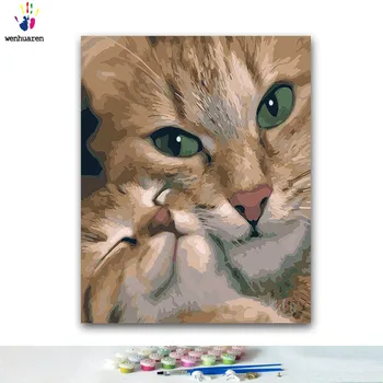 

DIY paints by numbers Hugging big cats and kitten paintings Colorings by numbers with kits 40x50 framed
