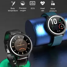 Pulsera inteligente ECG E80, reloj inteligente con correa de cuero, control de temperatura corporal, ECG AI, diagnóstico de frecuencia respiratoria, apariencia de Metal