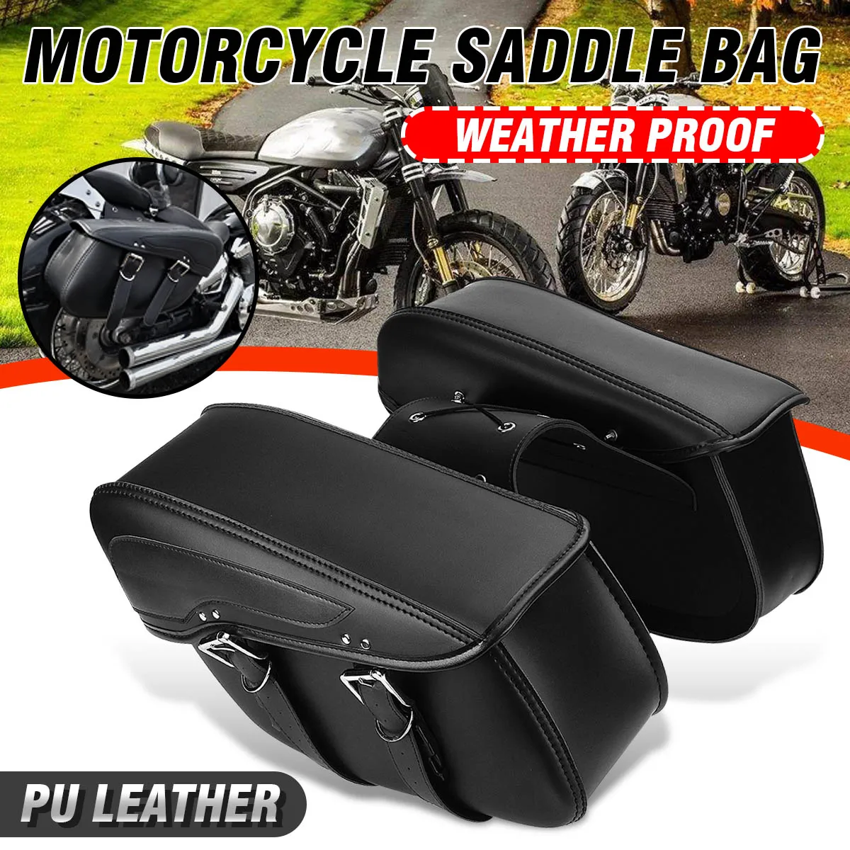 Fashion 2x Motorcycle Saddle Bags PU Leather Side Storage Tool Pouch Waterproof 