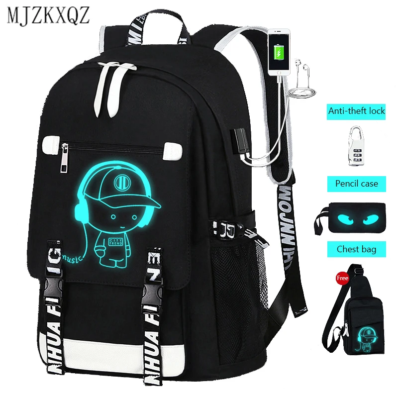 

Mjzkxqz Backpack Boys School Backpack Student Luminous Animation USB Charge School Bags Teenager Schoolbag Bagpack Rucksack