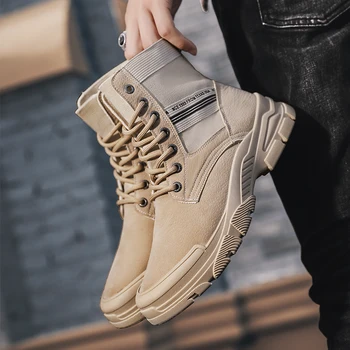 

High Top Casual Men's Shoe Solid Color Men Sneakers Mesh Breathable Male Footwears Autumn Increase Ankle Boots Tide Shoes Newest