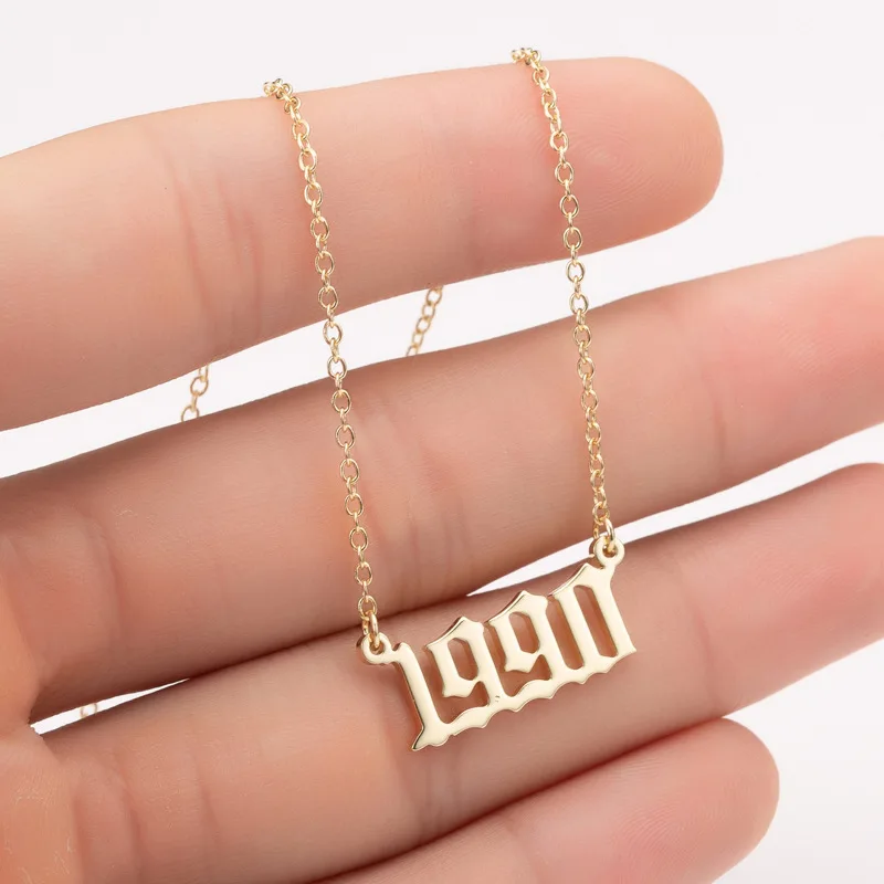 1990 Women Personalized Necklace Special Date Year Number Necklace girl1994 1995 1996 1997 1998 1999 from 1980 to 2002 chain Jewelry - Окраска металла: 1990