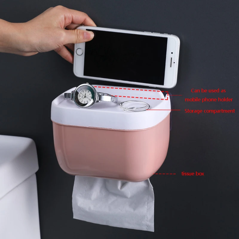 Wall Mount Tissue Holder Bathroom Storage Box Punch-Free Home Supplies Phone Rack Case Toilet Paper Holder Waterproof