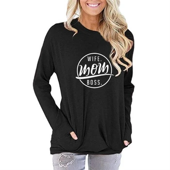 

Mom Boss Letters Print Long Sleeve Pocket Hoodies For Women Sweatshirt Femmes Sweatshirts Hoodies Women Kawaii Loose