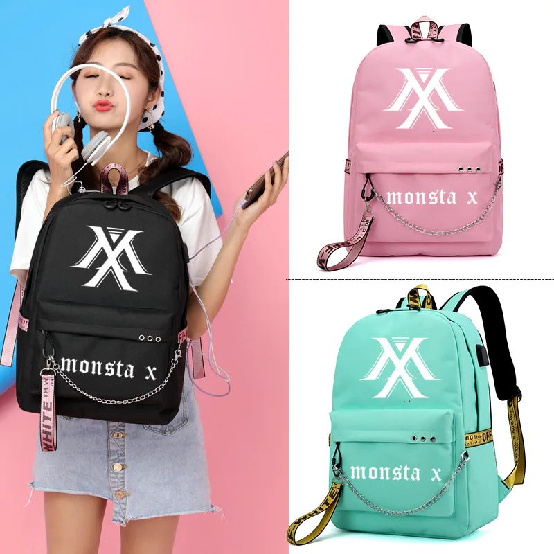 

Monsta X Celebrity Style School Bag Korean-style Students Women's Large USB Charging Backpack USB 014